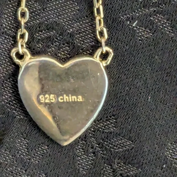 Black Enamel Gold Plated 925 Sterling Silver Heart Pendant Necklace - Picture 3 of 9